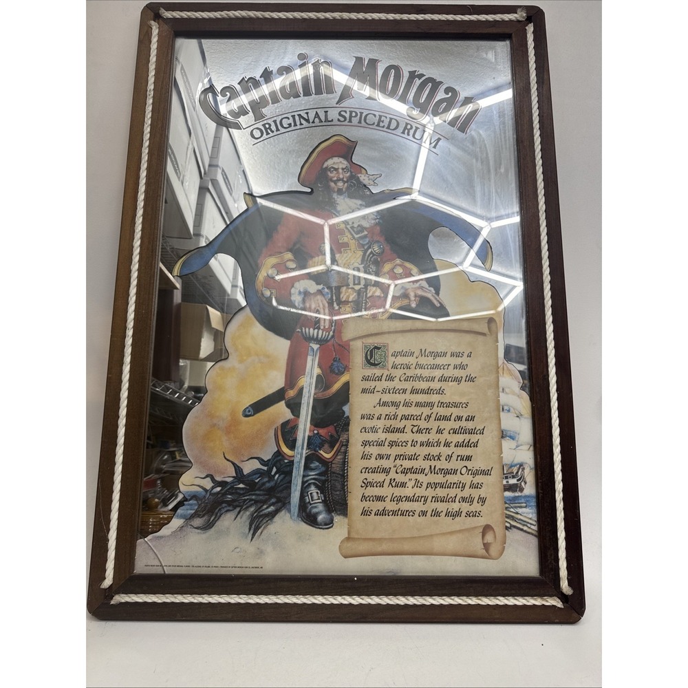 RARE CAPTAIN MORGAN GIANT MIRROR SIGN 40x29 Small crack Bottom Corner